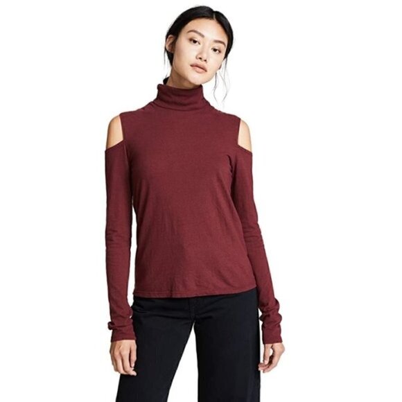 Revolve Pam & Gela Top S NWT Cold Shoulder Long Sleeve Turtleneck Maroon Trendy - Picture 10 of 14